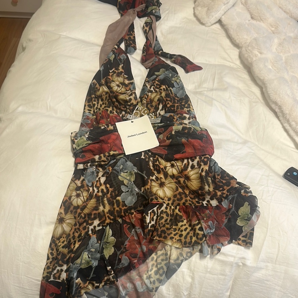 Jaded London Mini Cindy Plunge Dress NEW WITH TAGS - Dark Romantic Cheetah
